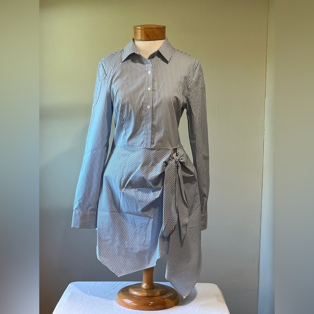 Como Vintage Striped Button Front Shirt Dress With Wrap Tie Medium
